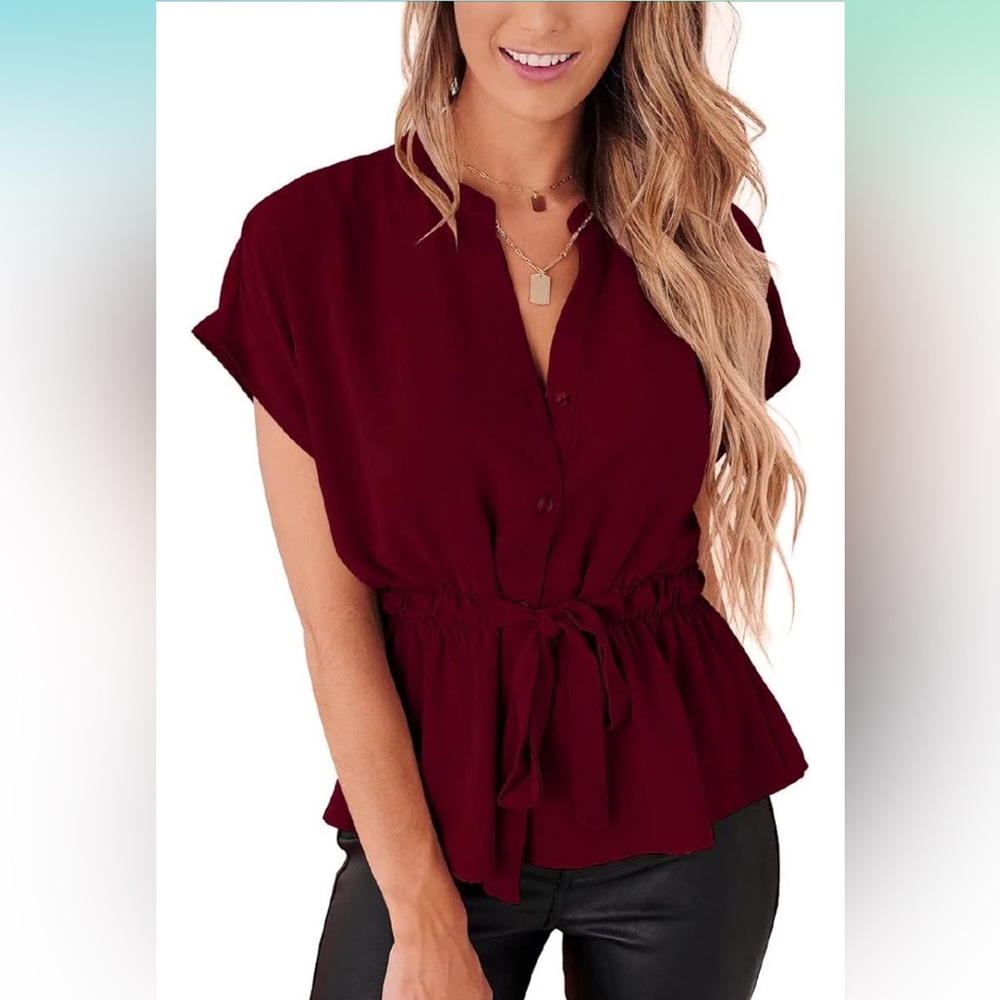 Women's Burgundy Tie-Front Top Size 2XL